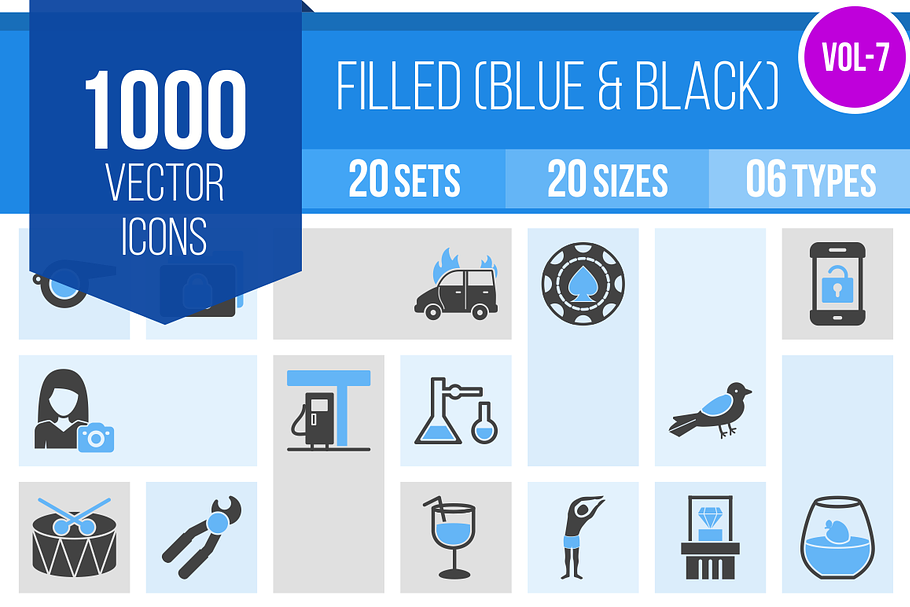 1000 Blue & Black Icons (V7)
