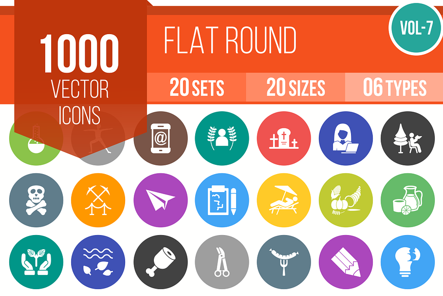 1000 Flat Round Icons (V7)