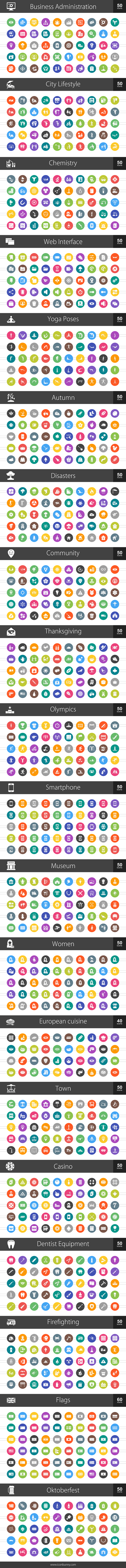 1000 Flat Round Icons (V7) in Icons - product preview 1
