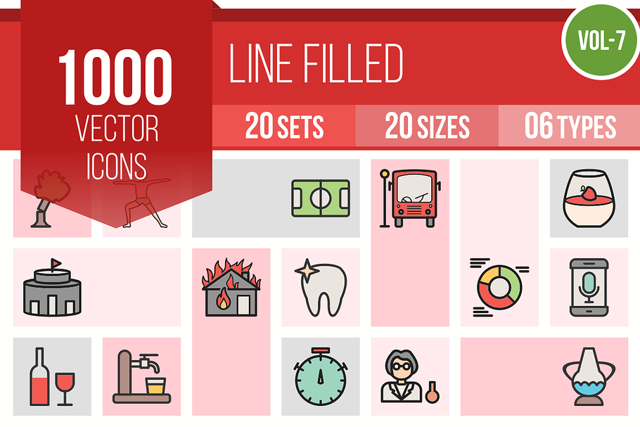 1000 Line Filled Icons (V7)