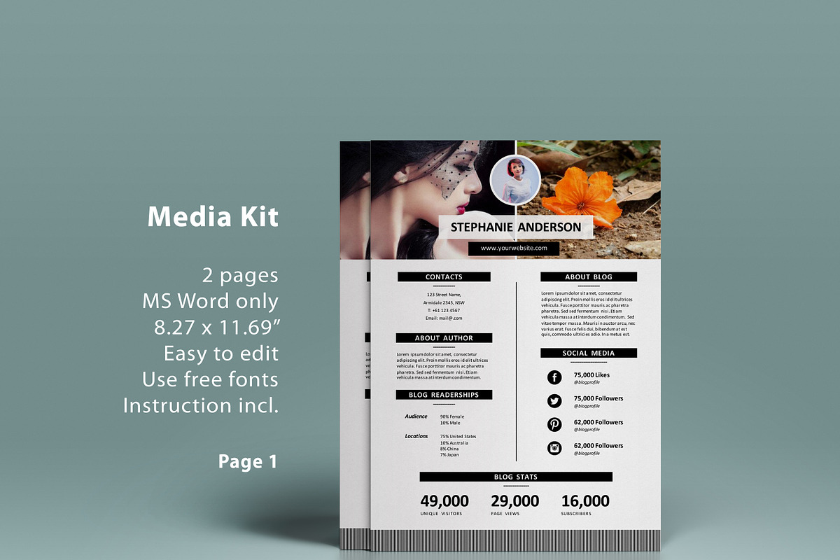 Creative docx 2p blog media kit in Presentation Templates - product preview 8