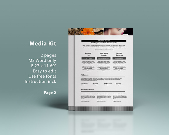 Creative docx 2p blog media kit in Presentation Templates - product preview 1