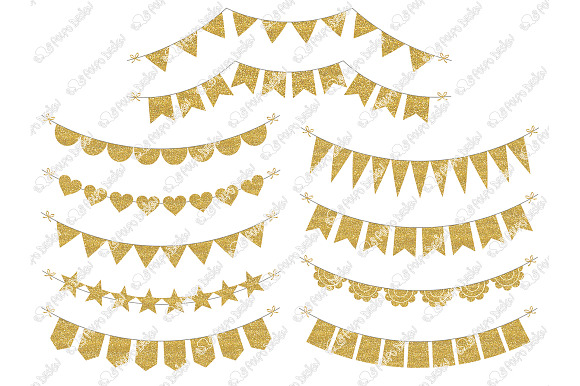 Gold Glitter Bunting Banners clipart in Objects - product preview 1