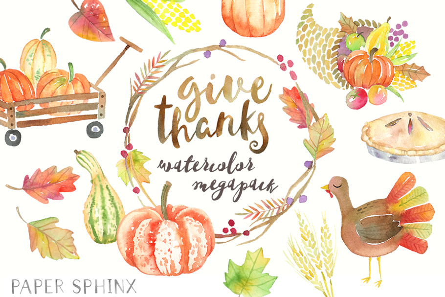 Thanksgiving Watercolor Graphic Pack