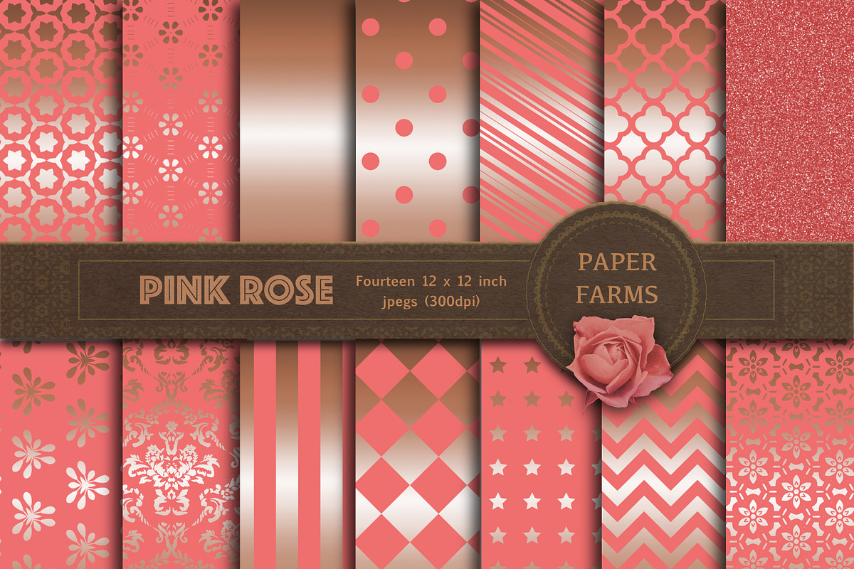 Pink rose digital paper  in Patterns - product preview 8