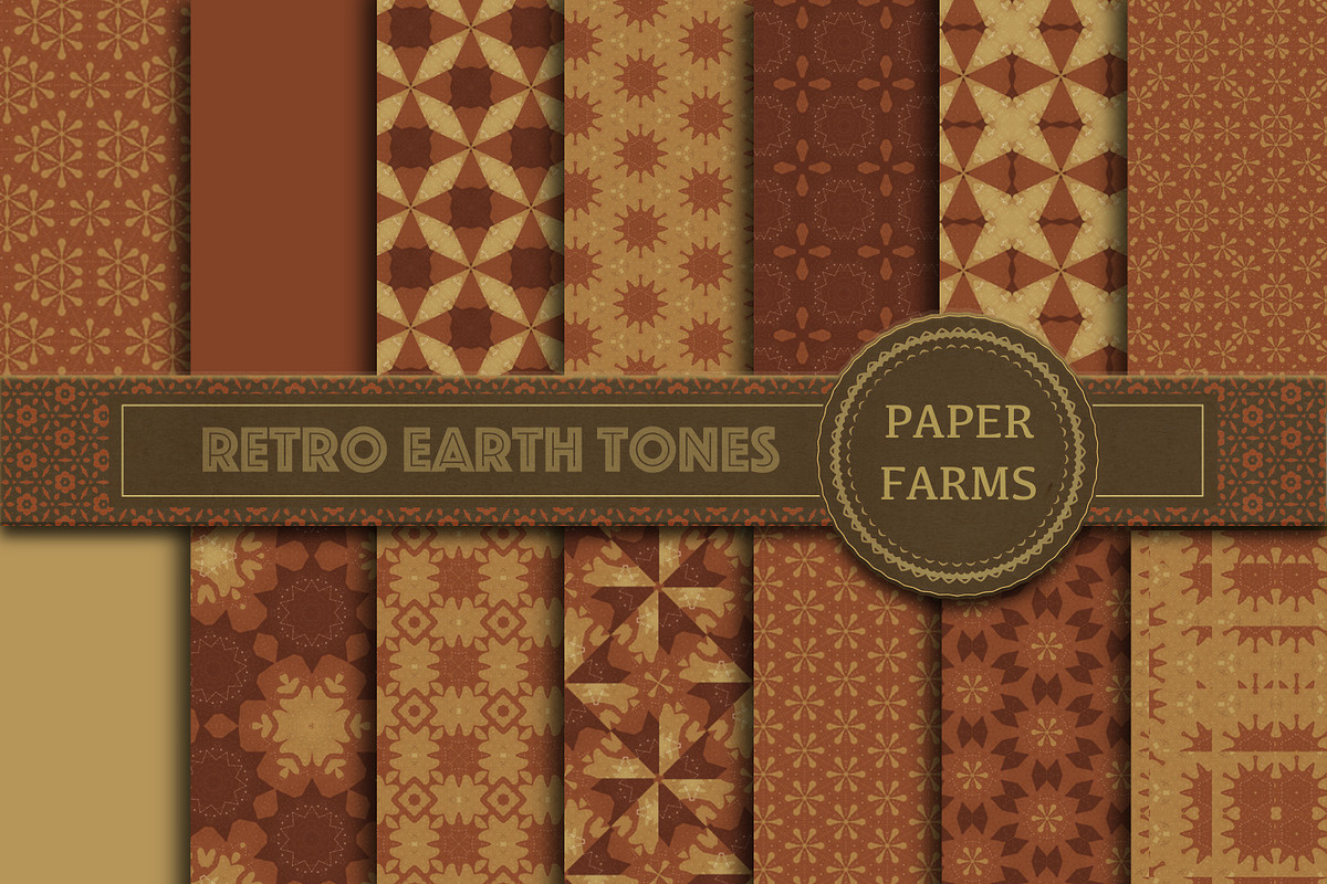 Retro earth tones digital paper  in Patterns - product preview 8