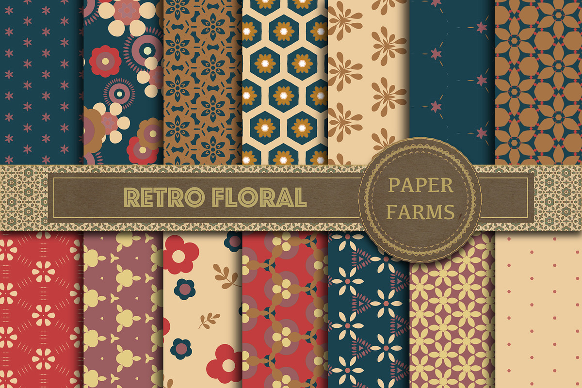 Retro floral digital paper  in Patterns - product preview 8