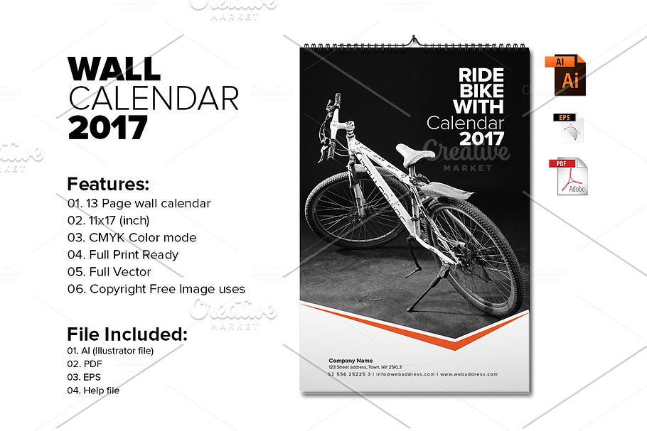 Wall Calendar Template 2017 V6 in Stationery Templates - product preview 8