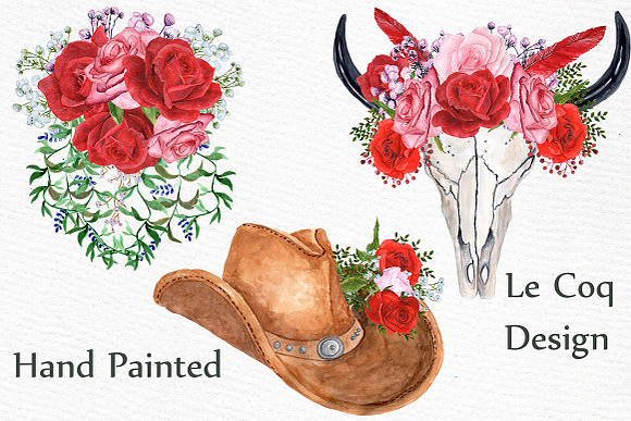 Watercolor Red Roses bouquets  in Illustrations - product preview 1