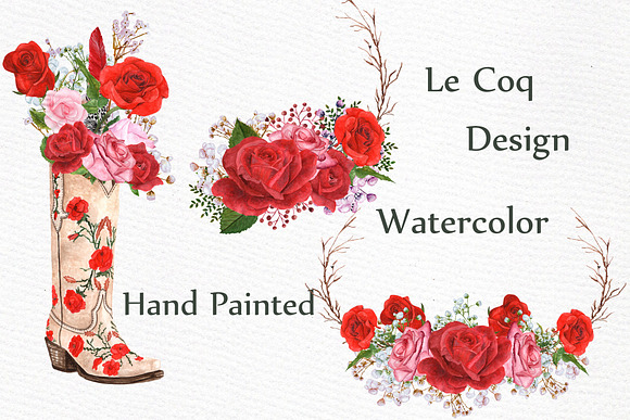 Watercolor Red Roses bouquets  in Illustrations - product preview 2