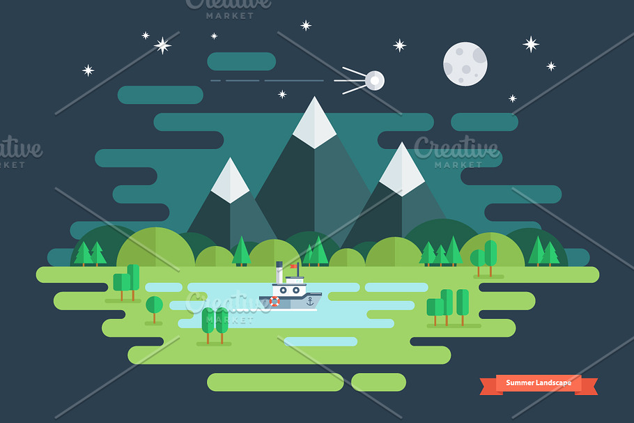 Summer night landscape. in Graphics - product preview 8