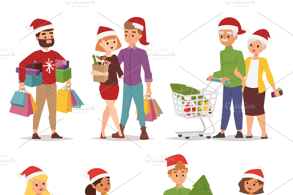 Vector shopping people christmas in Illustrations - product preview 8