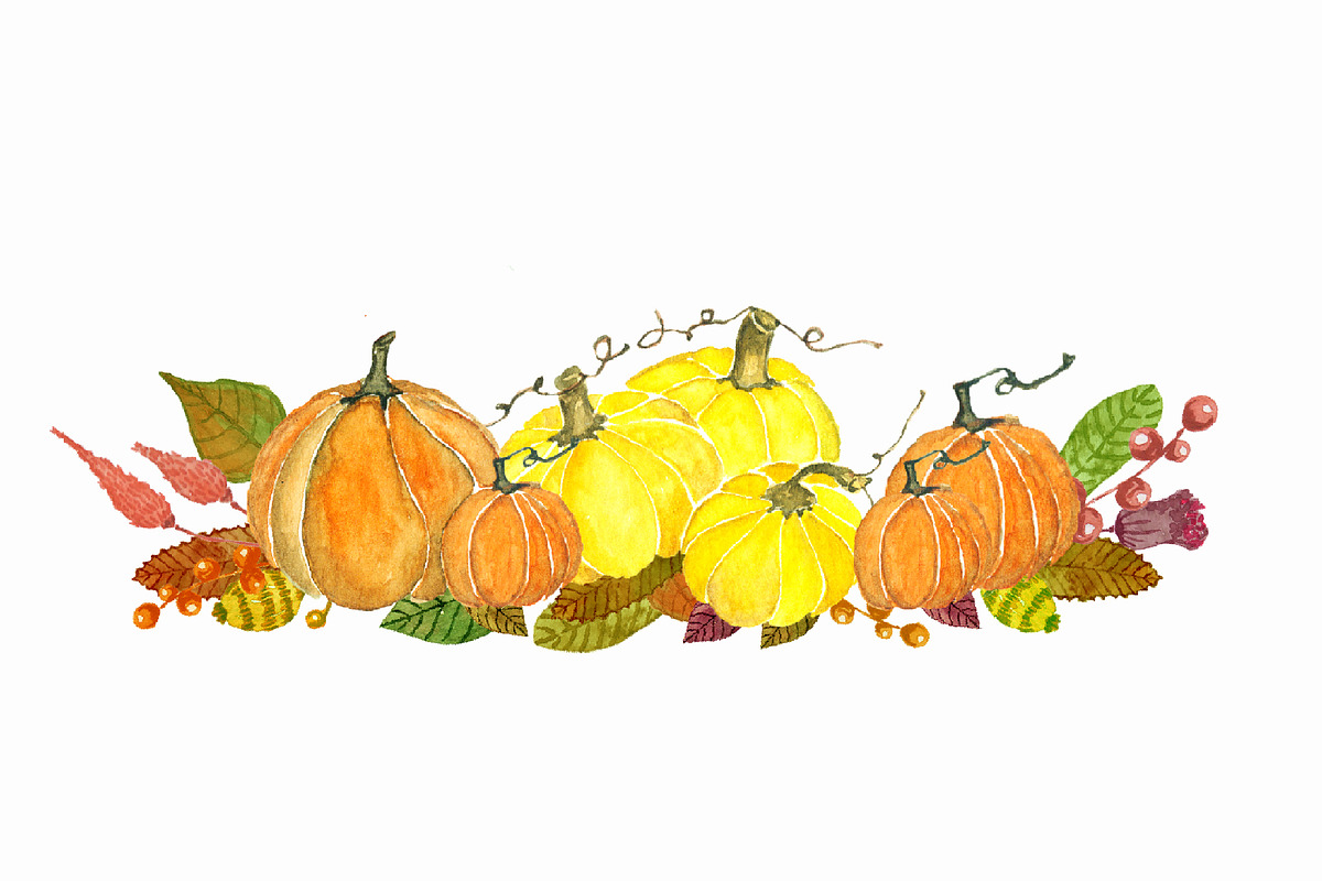 Watercolor Autumn Pumkin Clipart in Illustrations - product preview 8