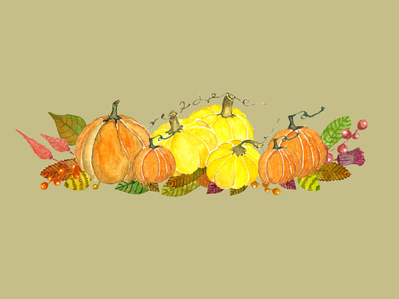 Watercolor Autumn Pumkin Clipart in Illustrations - product preview 1