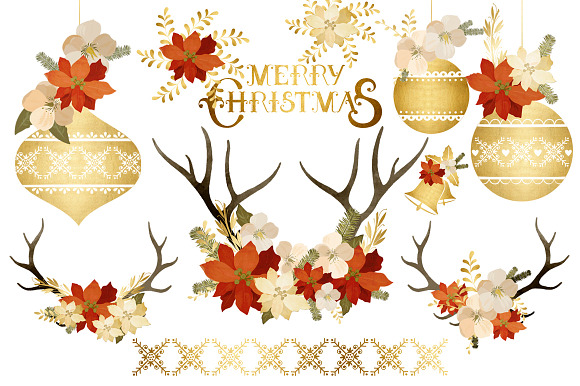 20% OFF! Floral Gold Christmas Pack in Illustrations - product preview 1