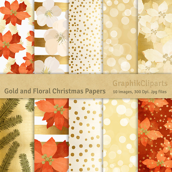 20% OFF! Floral Gold Christmas Pack in Illustrations - product preview 4
