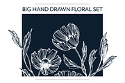 Hand drawn isolated flowers set