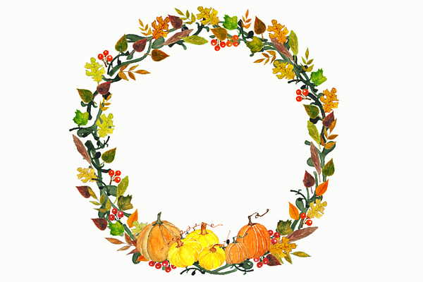 Autumn Watercolor Wreath Clipart