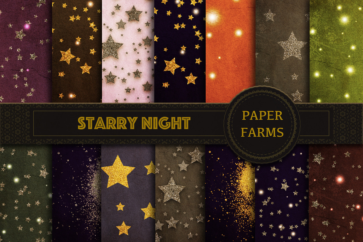 Starry night digital paper  in Patterns - product preview 8