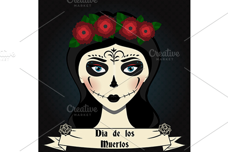 Day of the dead card. Girl with make