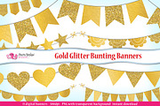 Gold Glitter Bunting Banner clipart