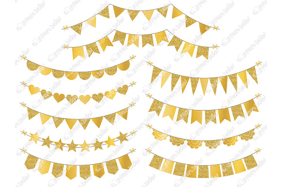 Gold Glitter Bunting Banner clipart in Objects - product preview 1