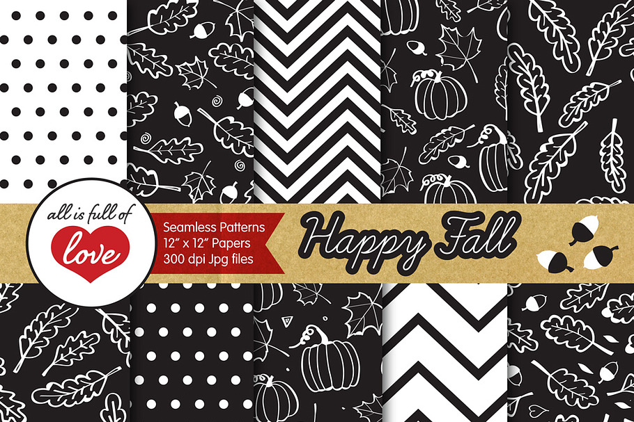Fall Hand Drawn Black Illustrations in Patterns - product preview 8