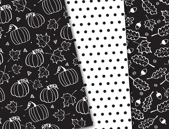 Fall Hand Drawn Black Illustrations in Patterns - product preview 2