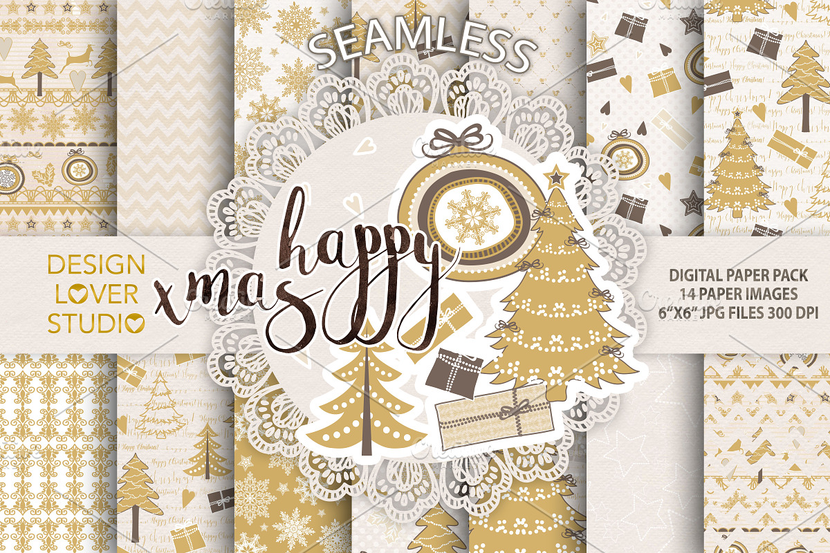 Gold christmas digital papers pack in Patterns - product preview 8