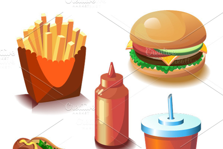 Colourful vector fast food set