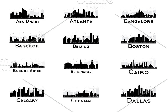 60 City Skyline Silhouettes Set 2 in Illustrations - product preview 1