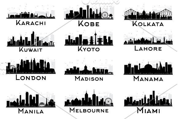 60 City Skyline Silhouettes Set 2 in Illustrations - product preview 3