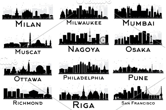 60 City Skyline Silhouettes Set 2 in Illustrations - product preview 4