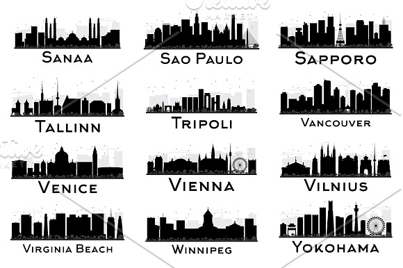 60 City Skyline Silhouettes Set 2 in Illustrations - product preview 5