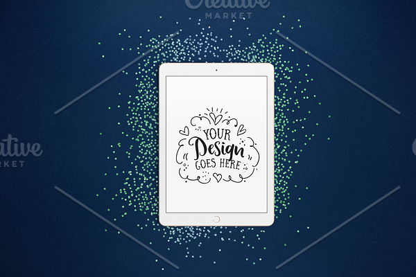 Tablet mockup with blue glitter