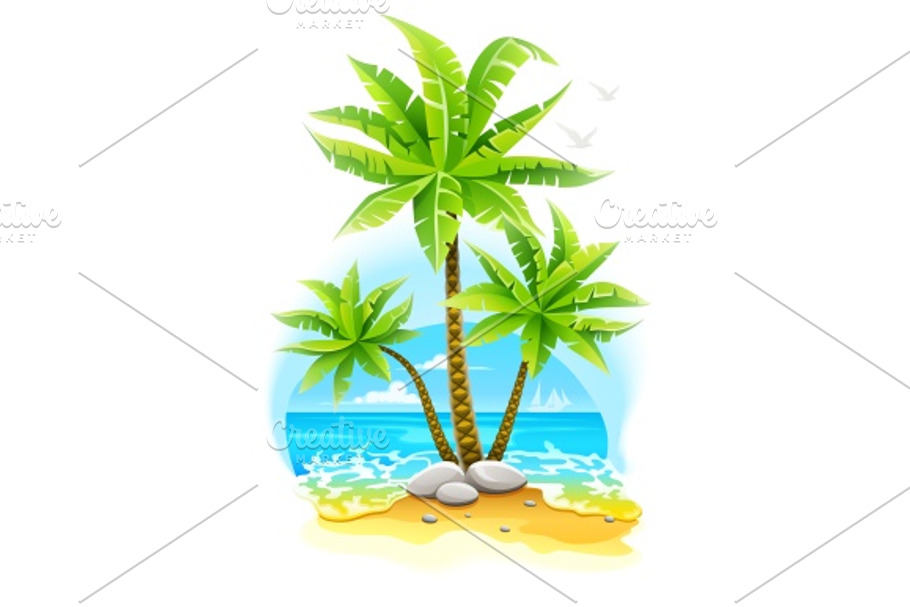 Coconut palm trees at tropical island in Illustrations - product preview 8