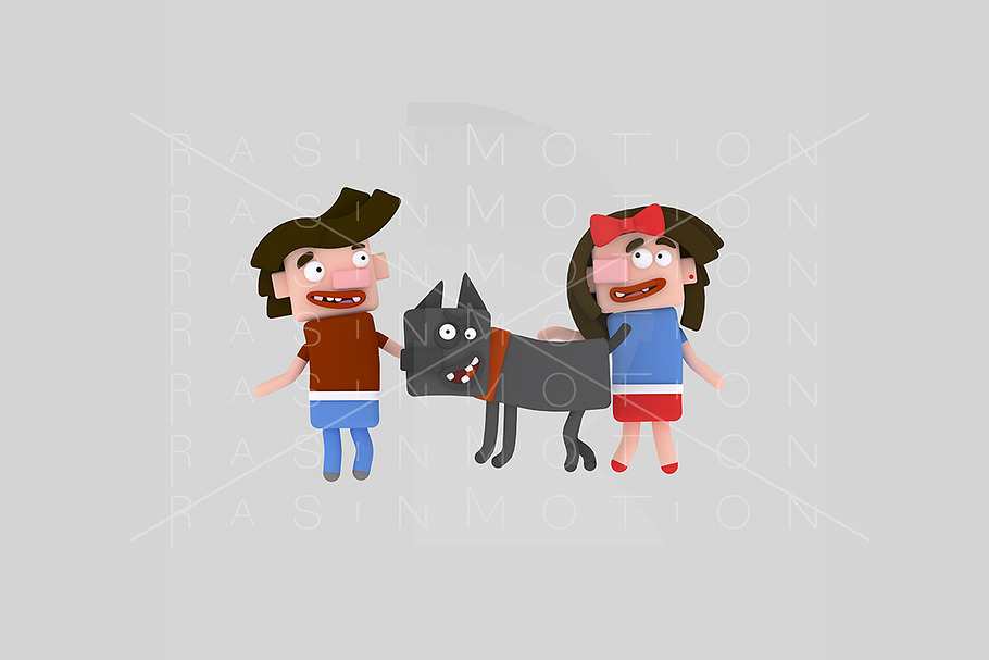 3d illustration.Children playing dog in Illustrations - product preview 8