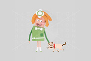3d illustration. Girl playing cat.