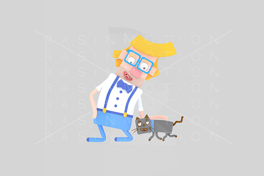 3d illustration. Man petting his cat in Illustrations - product preview 8