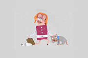 3d illustration. Woman petting cat.
