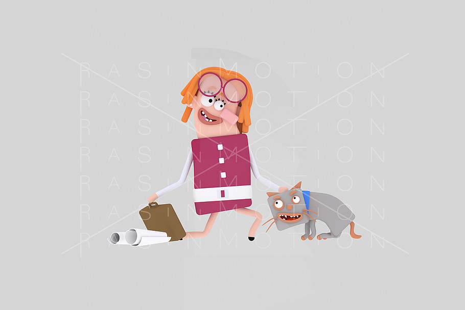 3d illustration. Woman petting cat. in Illustrations - product preview 8