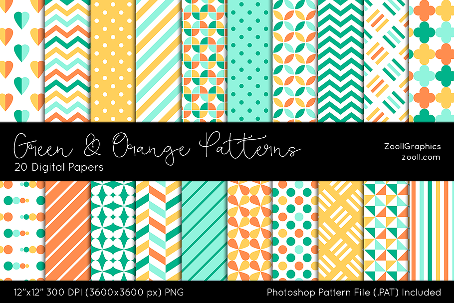 Green And Orange Digital Papers