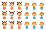 Cute Girl and Boy Faces Emotions