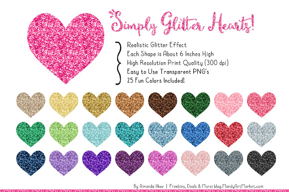 Rainbow Glitter Hearts Clipart in Illustrations - product preview 2