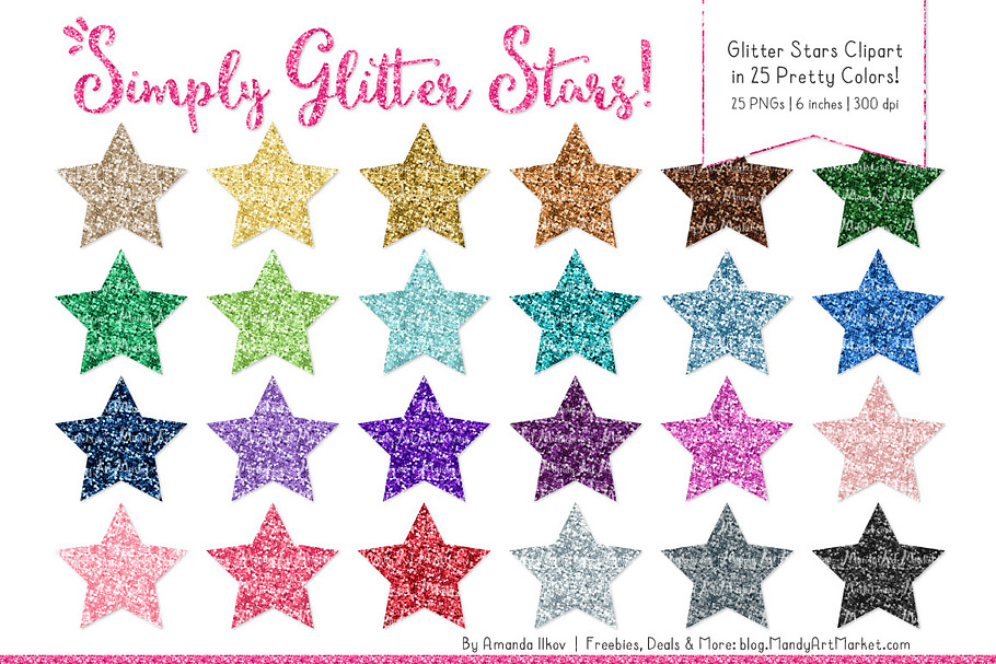 Glitter Rainbow Stars Clipart in Illustrations - product preview 8