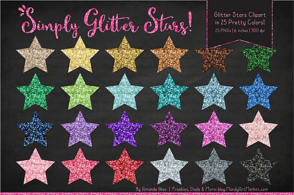 Glitter Rainbow Stars Clipart in Illustrations - product preview 1