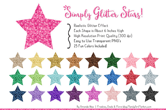Glitter Rainbow Stars Clipart in Illustrations - product preview 2