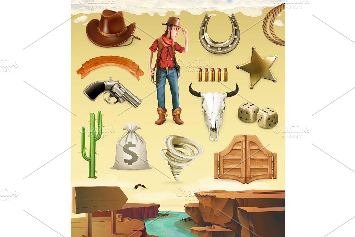 Cowboy. Western adventure. Game icon in Illustrations - product preview 8