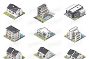 Different houses isometric icon set