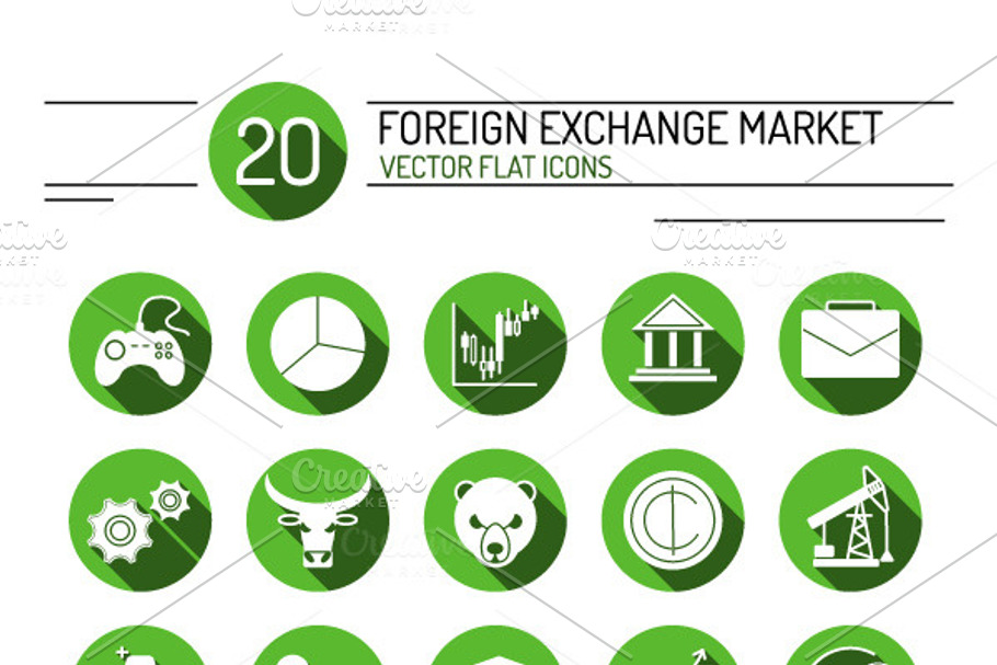 Flat green vector forex market icons